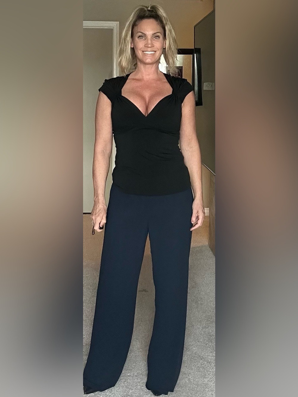 PRESTON & York Navy blue chiffon dress pants lined Sz M